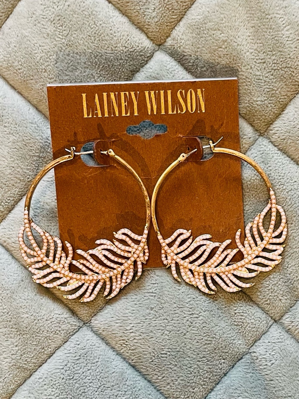 Lainey Wilson Gold Beaded Leaf Hoop Earrings